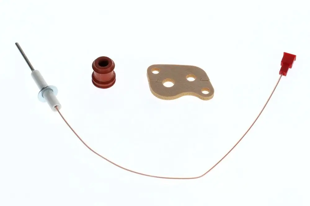 Bosch Ionisationselektrode mit einer Metallspitze, isolierenden Elementen und elektrischer Verbindung. Enthält mehrere Komponenten für die Funktionsweise.